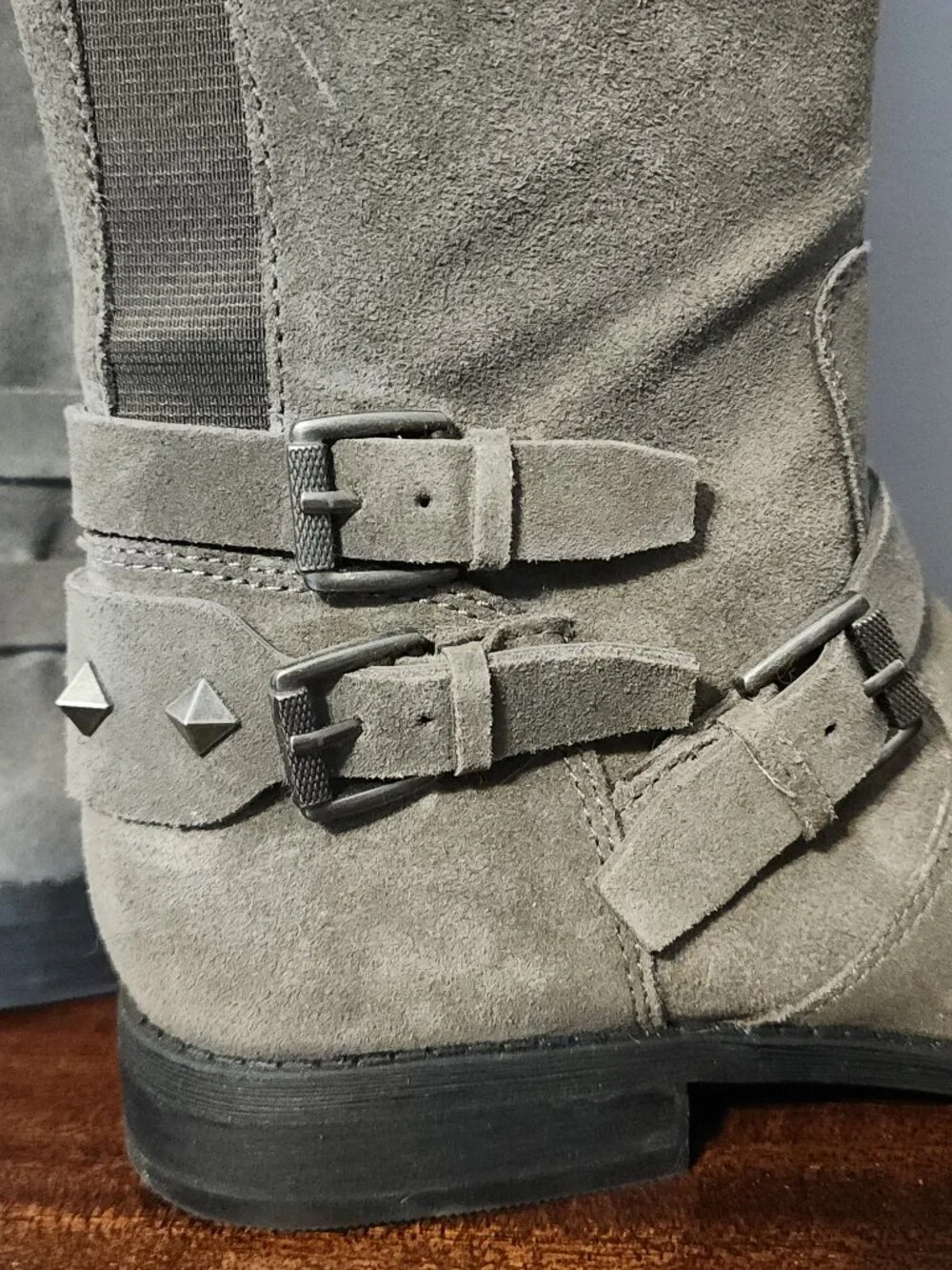 Marc Fisher Grey Tall Boots w/studs, Size 6M